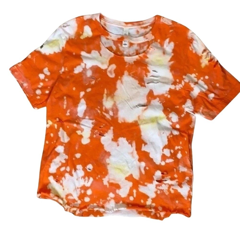 Bella & Canva Distressed‎ Bleached Face Orange Cut Hem Tshirt Size Large